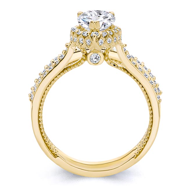 Yellow Gold Eva Pear Shaped Halo Ring Set Image 2