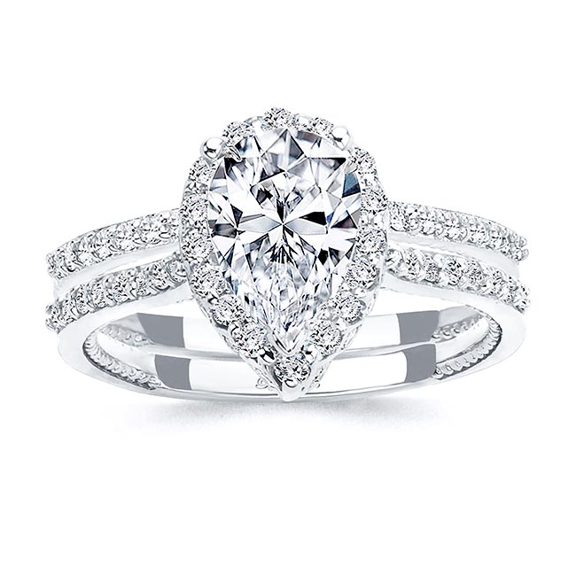 White Gold Eva 2 Carat Pear Shaped Halo Ring Set