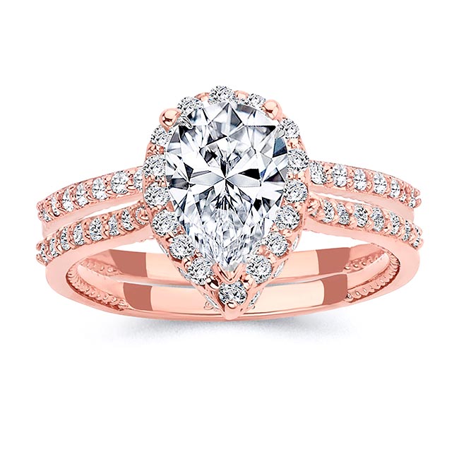 Eva 2 Carat Pear Shaped Halo Ring Set