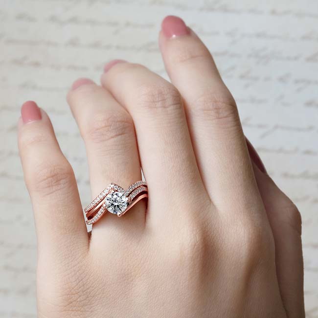 Rose Gold Moissanite Split Shank Wedding Set Image 4