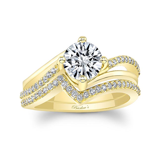 Yellow Gold Moissanite Split Shank Wedding Set