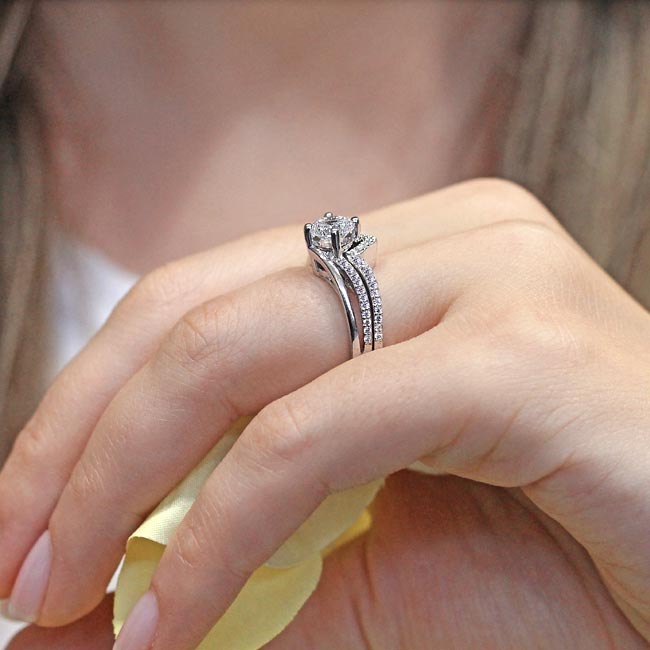 White Gold Moissanite Split Shank Wedding Set Image 6