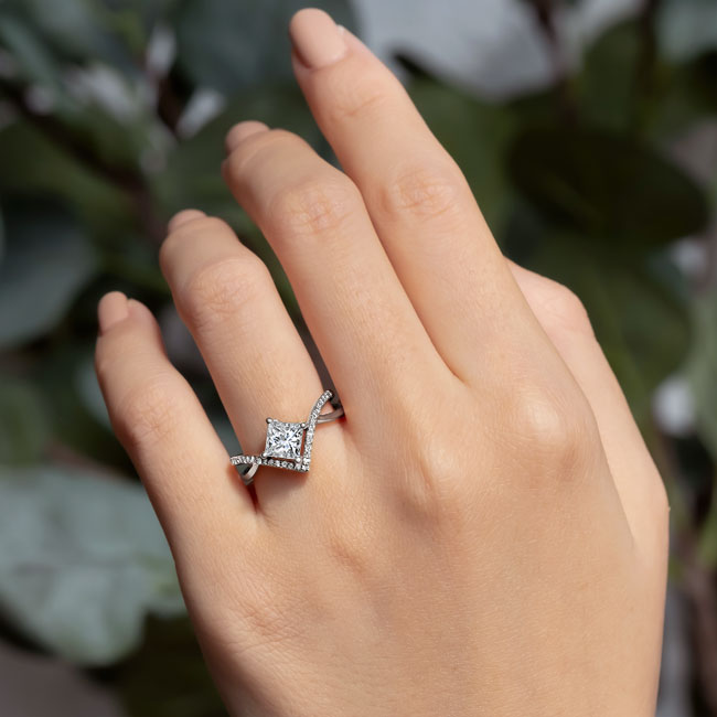 Platinum Unique Princess Cut Moissanite Engagement Ring Image 4