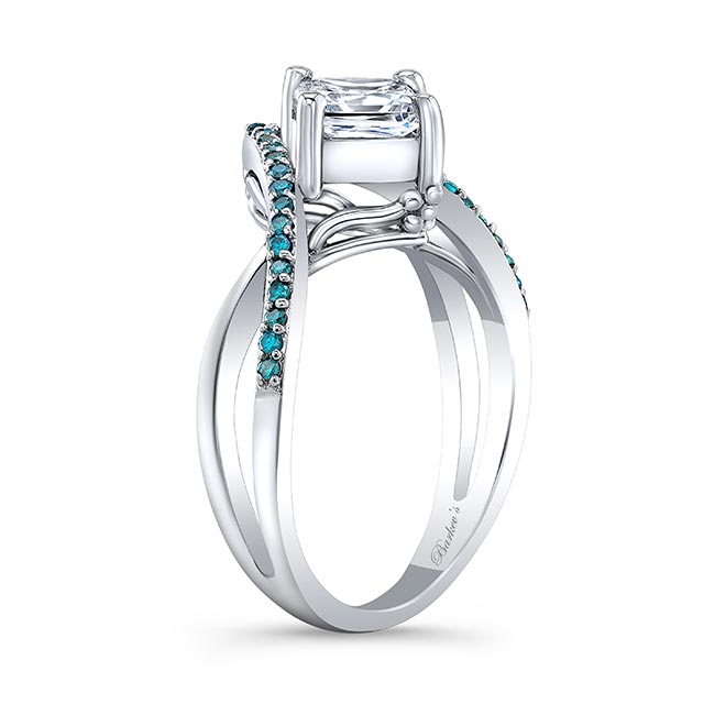 Unique Princess Cut Blue Diamond Accent Moissanite Ring Image 2