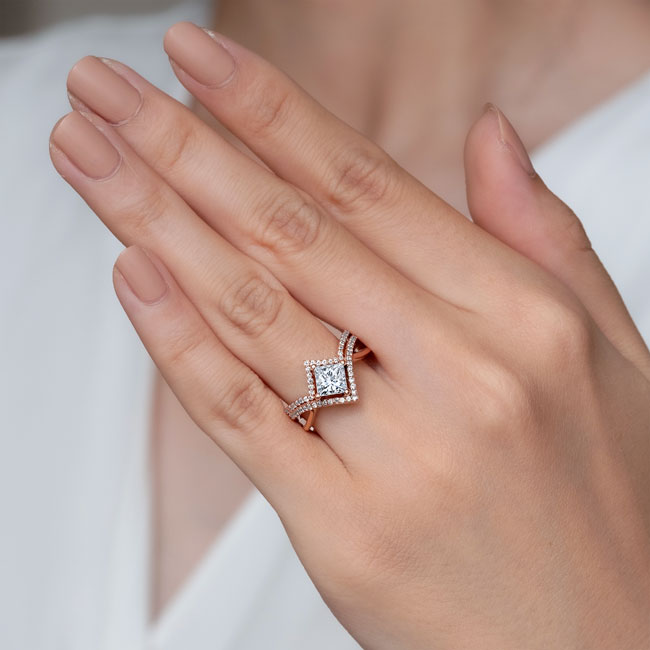 Rose Gold Unique Princess Cut Wedding Set Image 4