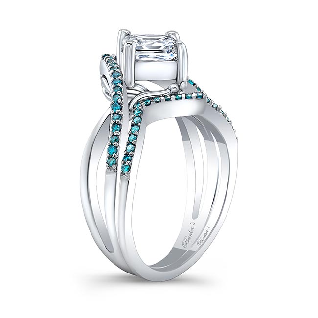 Unique Princess Cut Lab Diamond Ring Set With Blue Diamonds Image 2