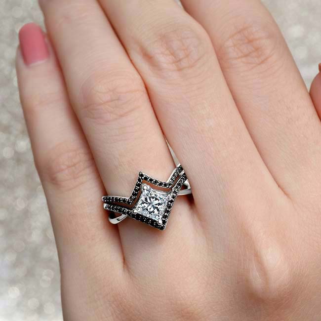 Unique Princess Cut Black Diamond Accent Ring Set Image 4