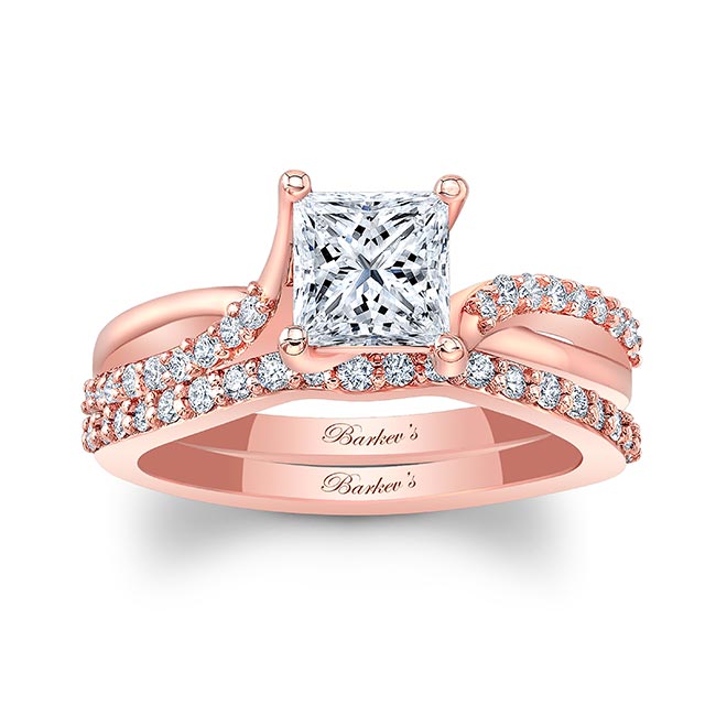 Rose Gold Princess Cut Ring Set