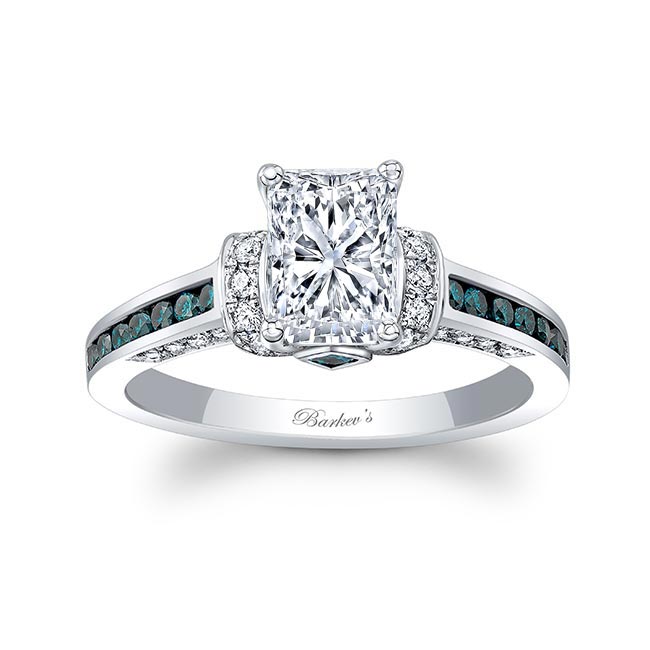 Radiant Cut Lab Diamond Ring With Blue Diamond Accents