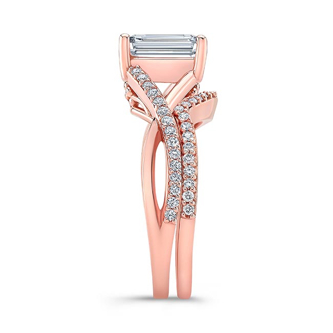 Rose Gold 2 Carat Emerald Cut Diamond Ring Set Image 3