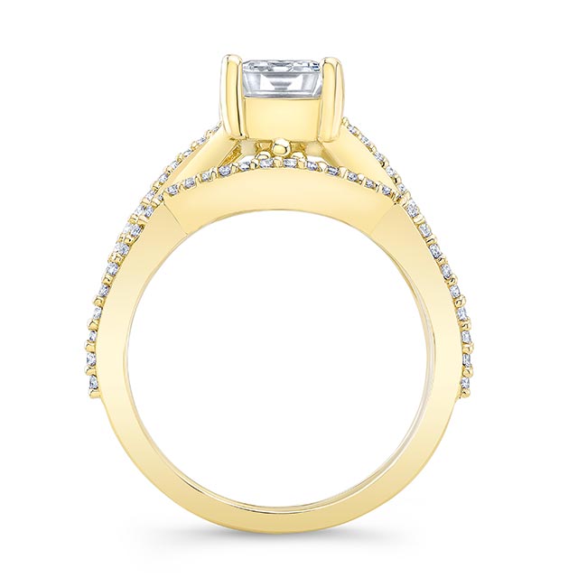 Yellow Gold 2 Carat Emerald Cut Diamond Ring Set Image 2