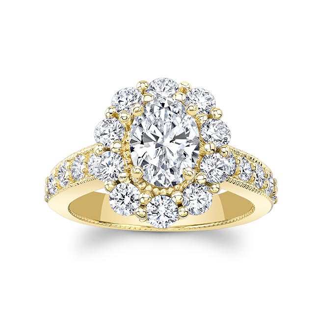 Yellow Gold Oval Halo Lab Grown Diamond Ring