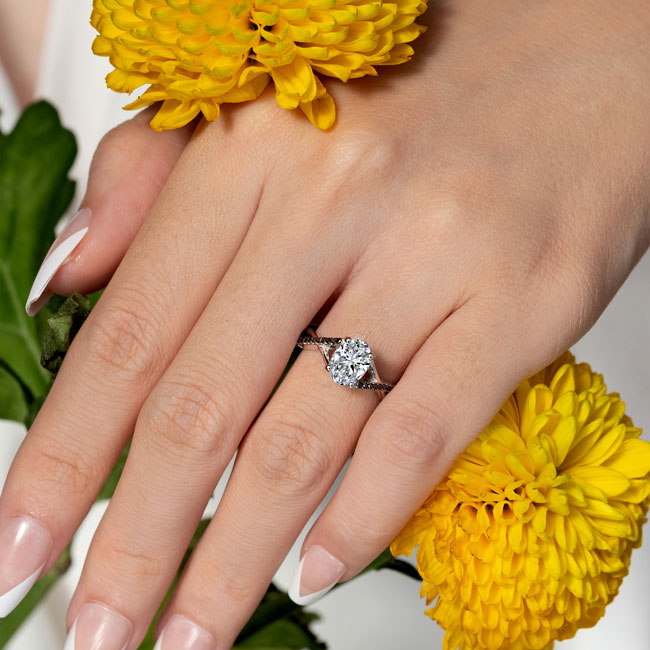 One Carat Oval Lab Diamond Ring With Black Diamonds Image 3