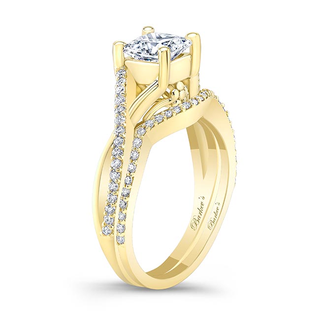 Yellow Gold One Carat Princess Cut Diamond Bridal Set Image 2