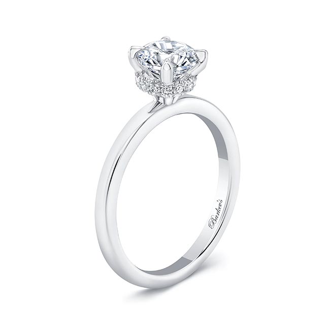 White Gold Round Hidden Halo Engagement Ring Image 2