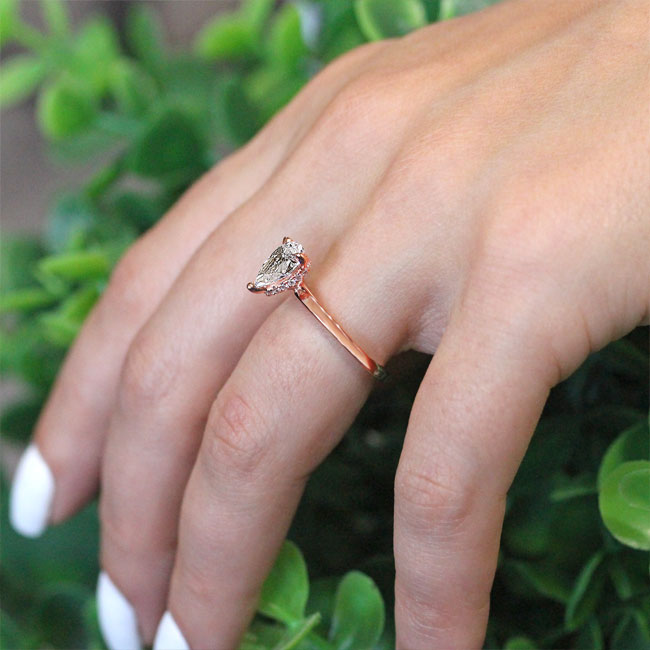 Rose Gold Hidden Halo Pear Engagement Ring Image 4