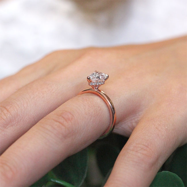 Rose Gold Hidden Halo Pear Engagement Ring Image 5