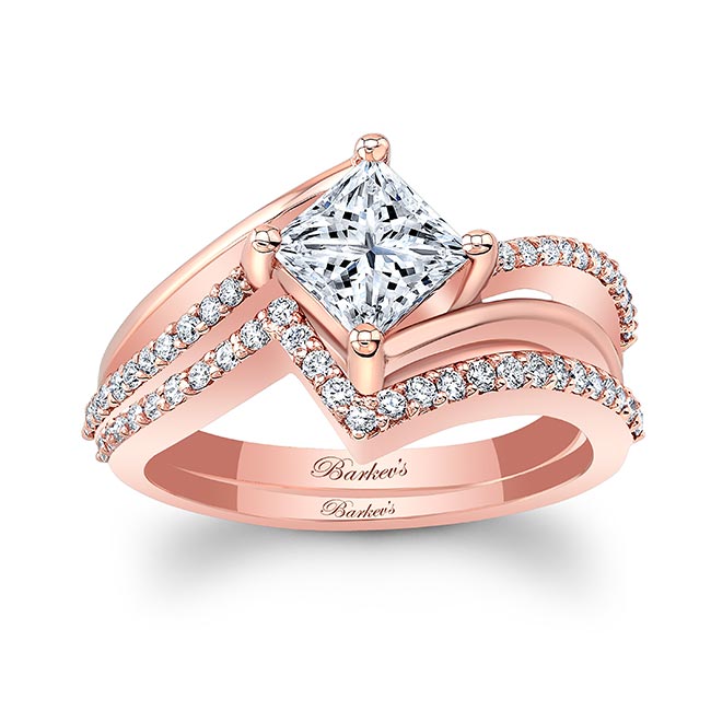 Rose Gold Princess Cut Diamond Engagement Ring Set