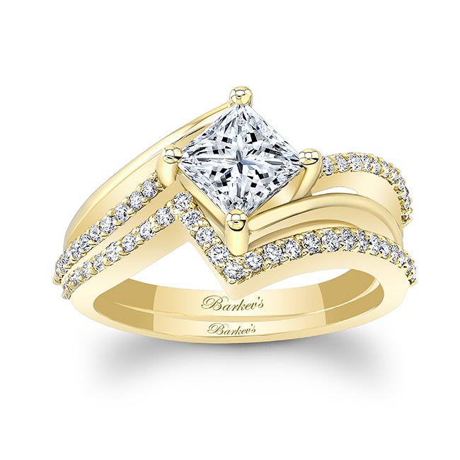 Yellow Gold Princess Cut Diamond Engagement Ring Set