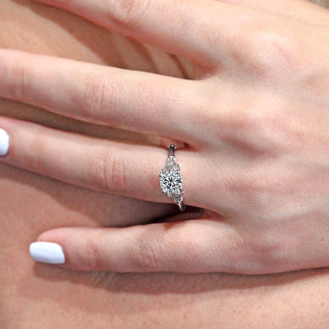 Platinum Petite Leaf Diamond Engagement Ring Image 3