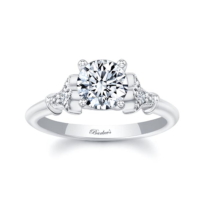 Platinum Petite Leaf Diamond Engagement Ring