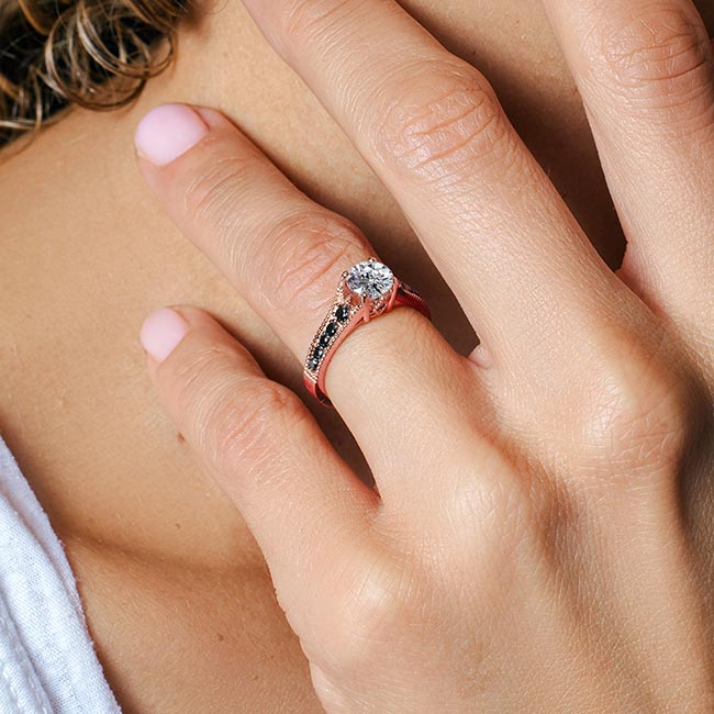 Rose Gold Lab Diamond Vintage Ring With Black Diamonds Image 3