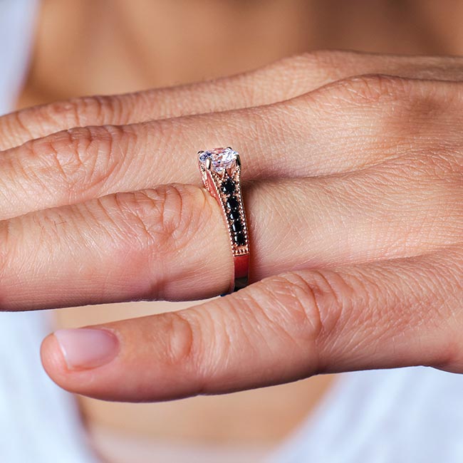 Rose Gold Lab Diamond Vintage Ring With Black Diamonds Image 4