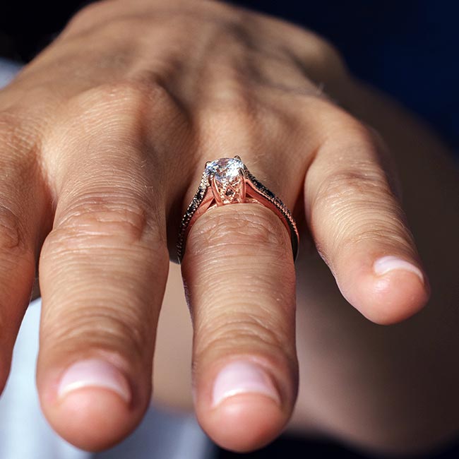 Rose Gold Lab Diamond Vintage Ring With Black Diamonds Image 5