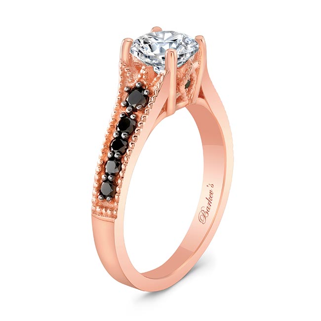 Rose Gold Lab Diamond Vintage Ring With Black Diamonds Image 2