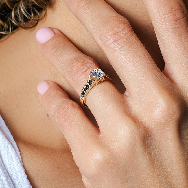 Yellow Gold Lab Diamond Vintage Ring With Black Diamonds Image 3