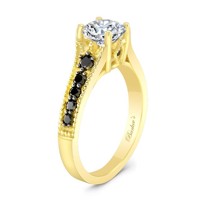 Yellow Gold Lab Diamond Vintage Ring With Black Diamonds Image 2