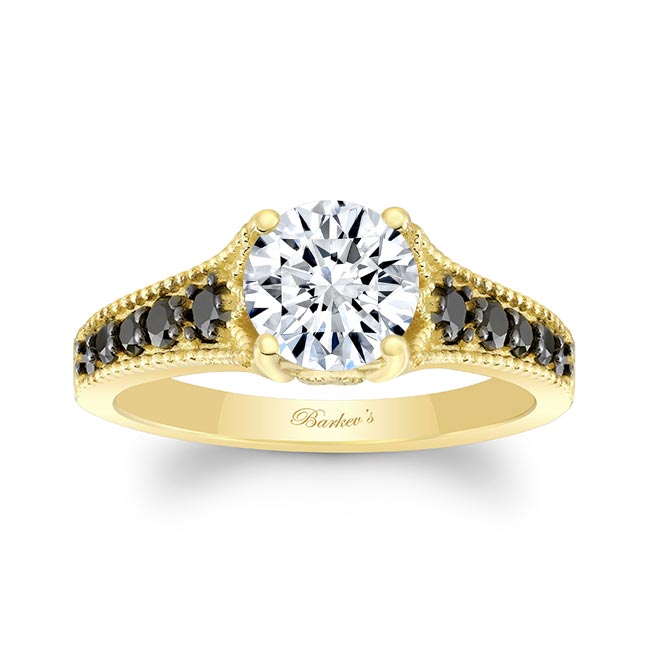 Yellow Gold Lab Diamond Vintage Ring With Black Diamonds