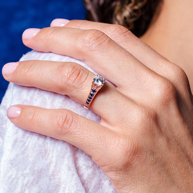 Rose Gold Vintage Ring With Blue Sapphires Image 3