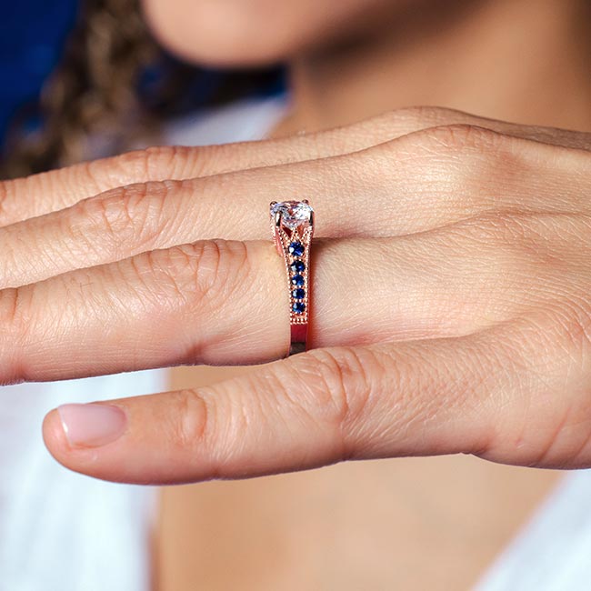 Rose Gold Vintage Ring With Blue Sapphires Image 4