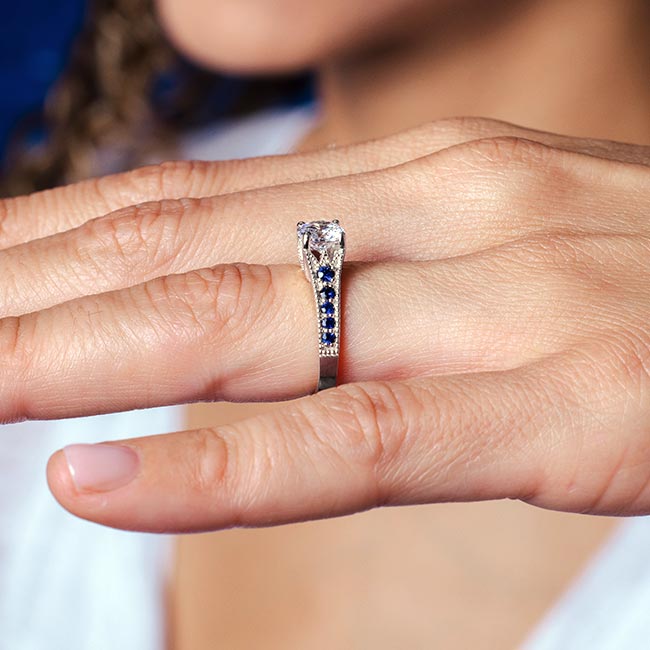 Platinum Vintage Ring With Blue Sapphires Image 4