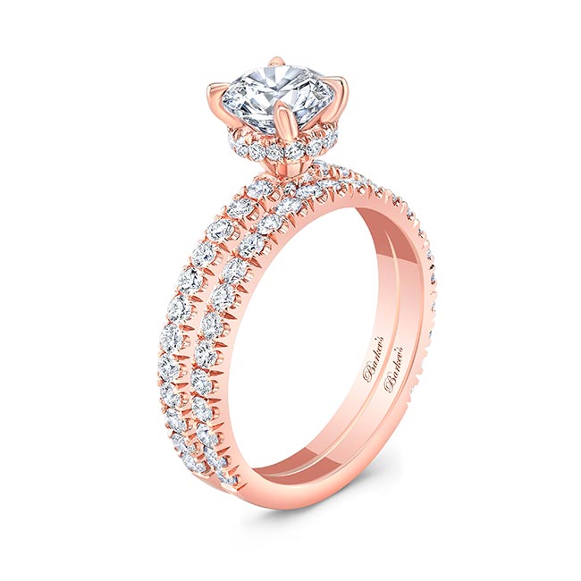 Rose Gold Diamond Halo Wedding Set Image 2