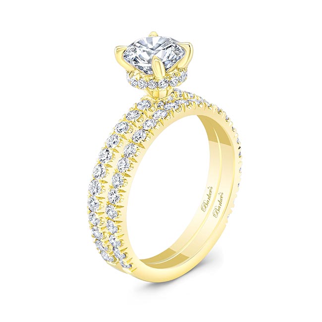 Yellow Gold Diamond Halo Wedding Set Image 2