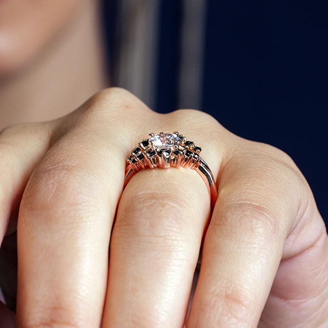 Rose Gold Unique Wedding Set With Black Diamond Accents Image 6