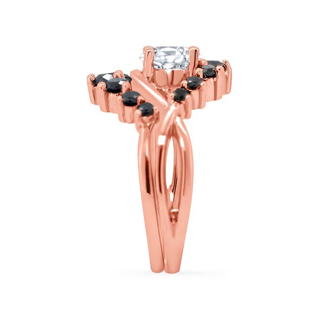 Rose Gold Unique Wedding Set With Black Diamond Accents Image 3