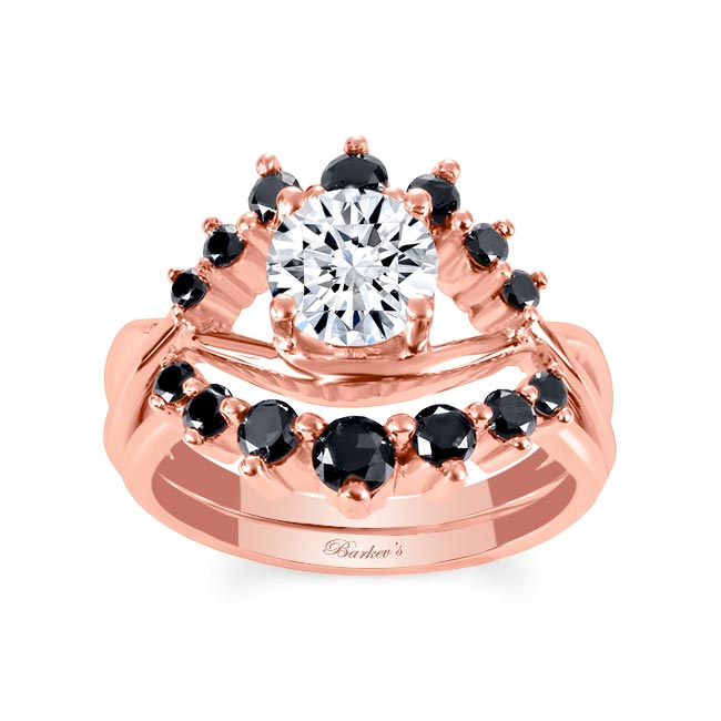 Rose Gold Unique Wedding Set With Black Diamond Accents