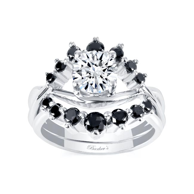 Moissanite Unique Wedding Set With Black Diamond Accents