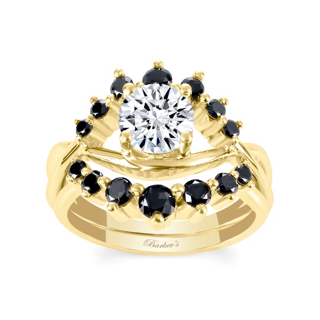 Yellow Gold Unique Wedding Set With Black Diamond Accents