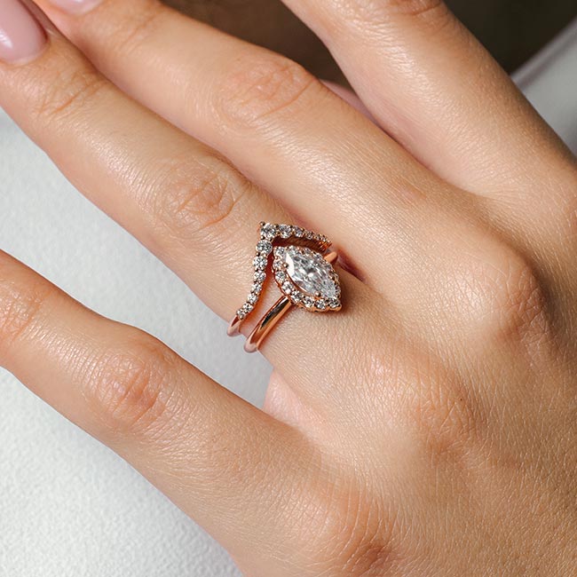 Rose Gold Marquise Cut Diamond Wedding Set Image 3