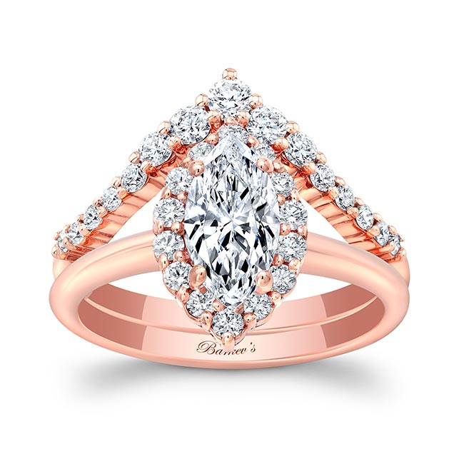 Rose Gold Marquise Cut Diamond Wedding Set