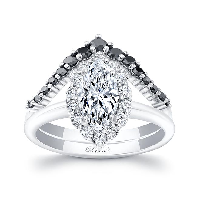 Marquise Cut Diamond Wedding Set With Black Diamonds