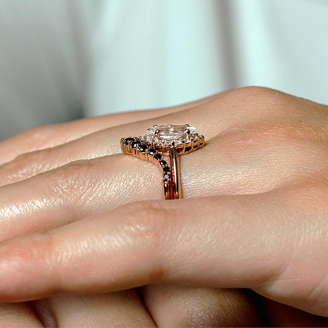 Rose Gold Marquise Cut Lab Diamond Wedding Set With Black Diamonds Image 4