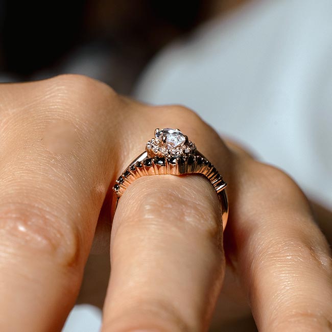 Rose Gold Marquise Cut Lab Diamond Wedding Set With Black Diamonds Image 5