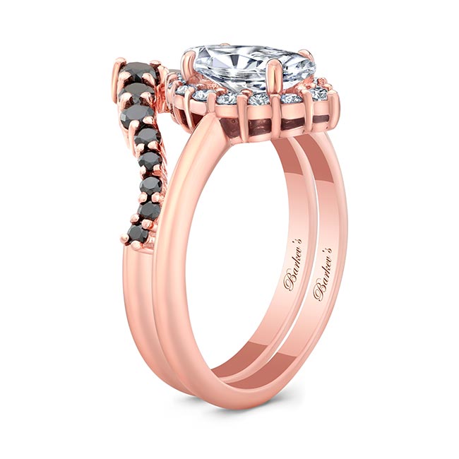 Rose Gold Marquise Cut Lab Diamond Wedding Set With Black Diamonds Image 2