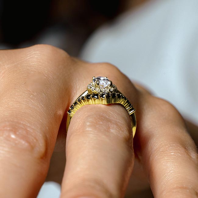 Yellow Gold Marquise Cut Diamond Wedding Set With Black Diamonds Image 5