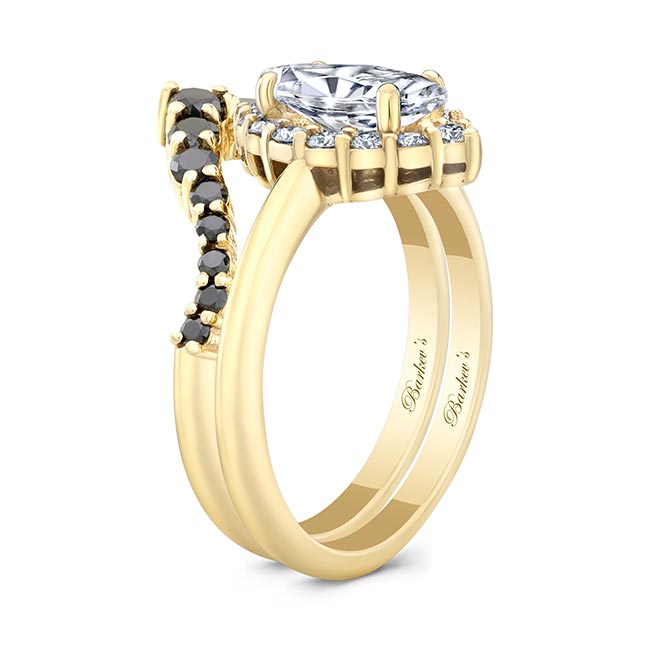 Yellow Gold Marquise Cut Diamond Wedding Set With Black Diamonds Image 2